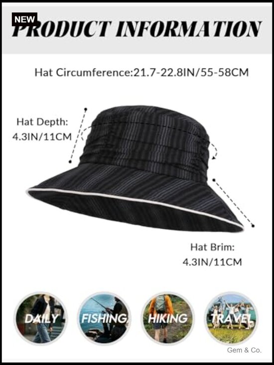 Quick Dry Wide Brim Bucket Hat with UV Protection, Packable for Travel